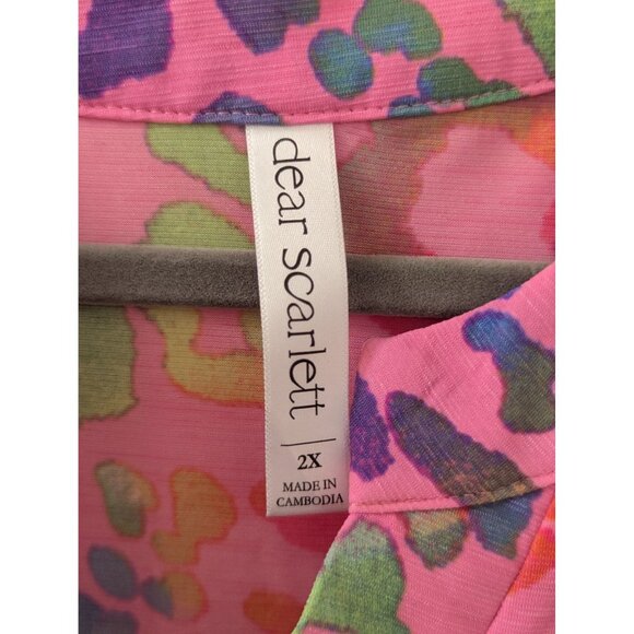 Dear Scarlett Colorful Leopard Print 3/4 Sleeve Tunic Top 2X Polyester/Spandex - Picture 4 of 6